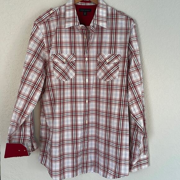 NEW Banana Republic Red Plaid Western Cowboy Button Up Shirt 17-17.5 Fall Farm - Picture 1 of 10